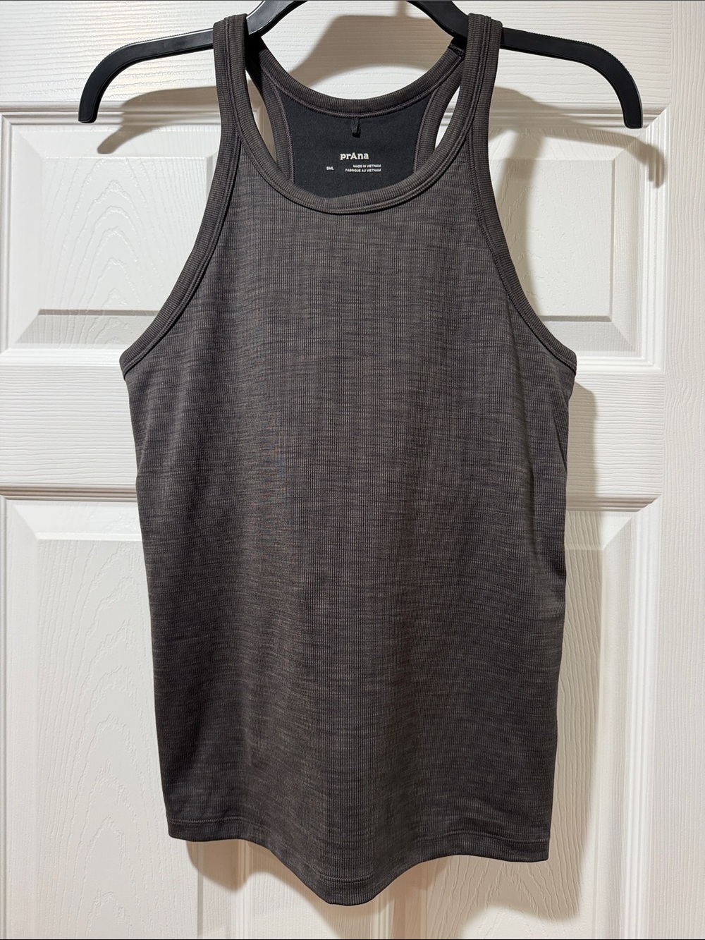 Prana: Charcoal Ribbed Racerback Tank.